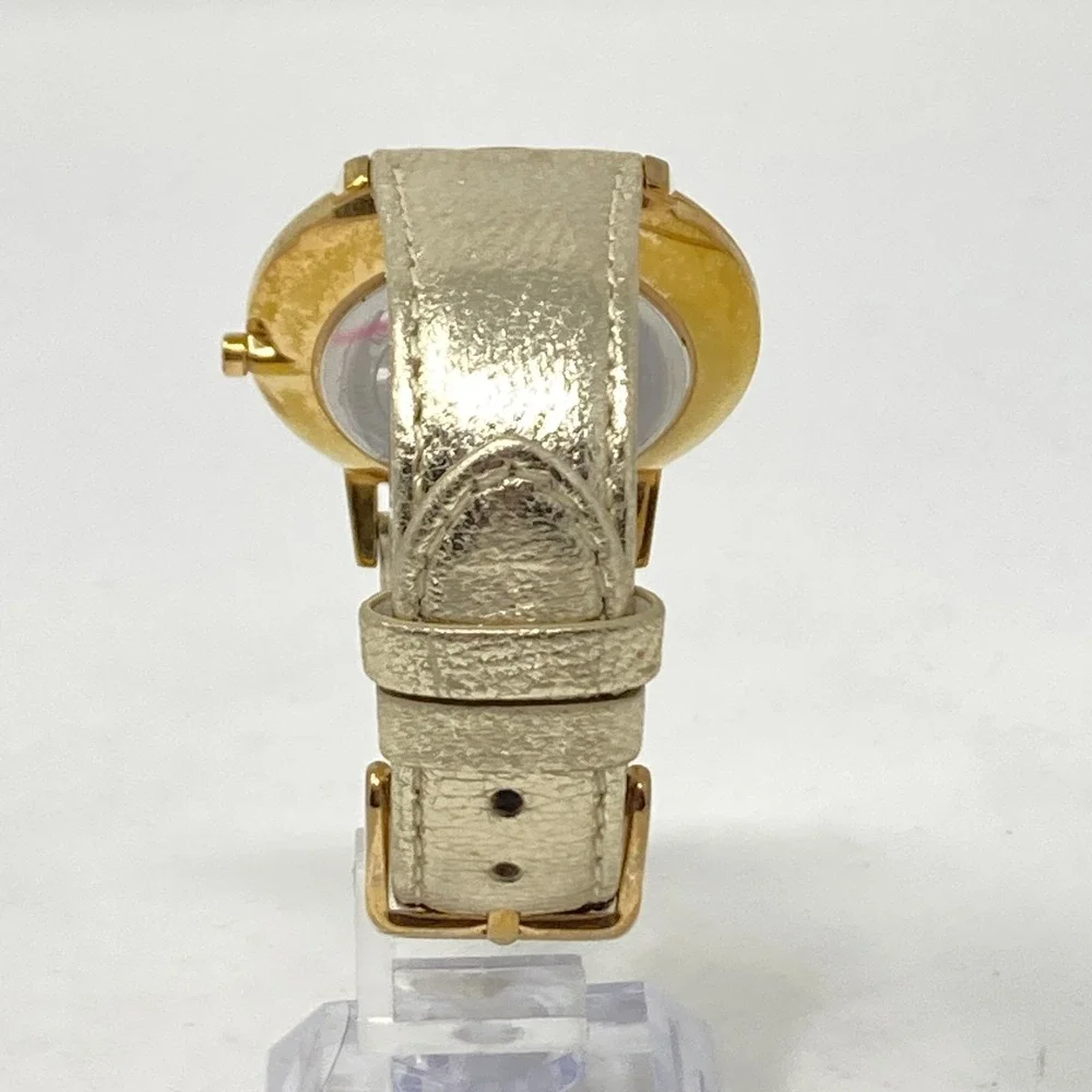 Vince Camuto Women's Watch 40mm Floral Dial Gold Tone Leather New Battery 8.25